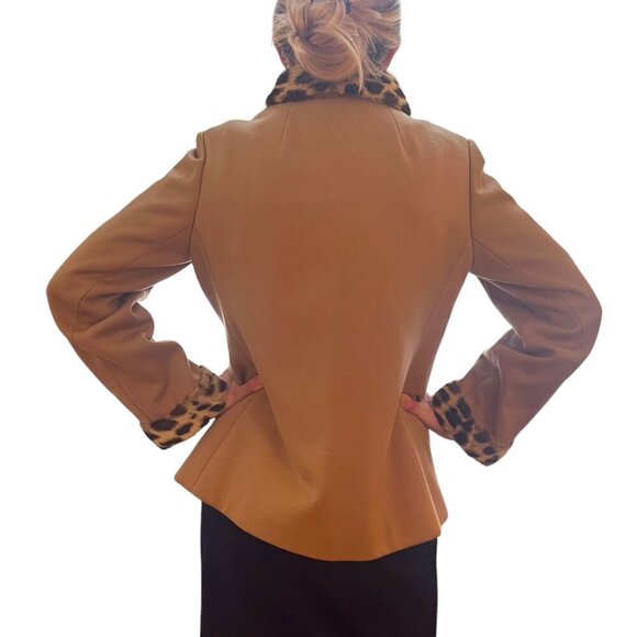 Jack Feit Coat Animal Print Vintage Union Made Fur Trim Size MED Tailored Chic - Picture 3 of 13